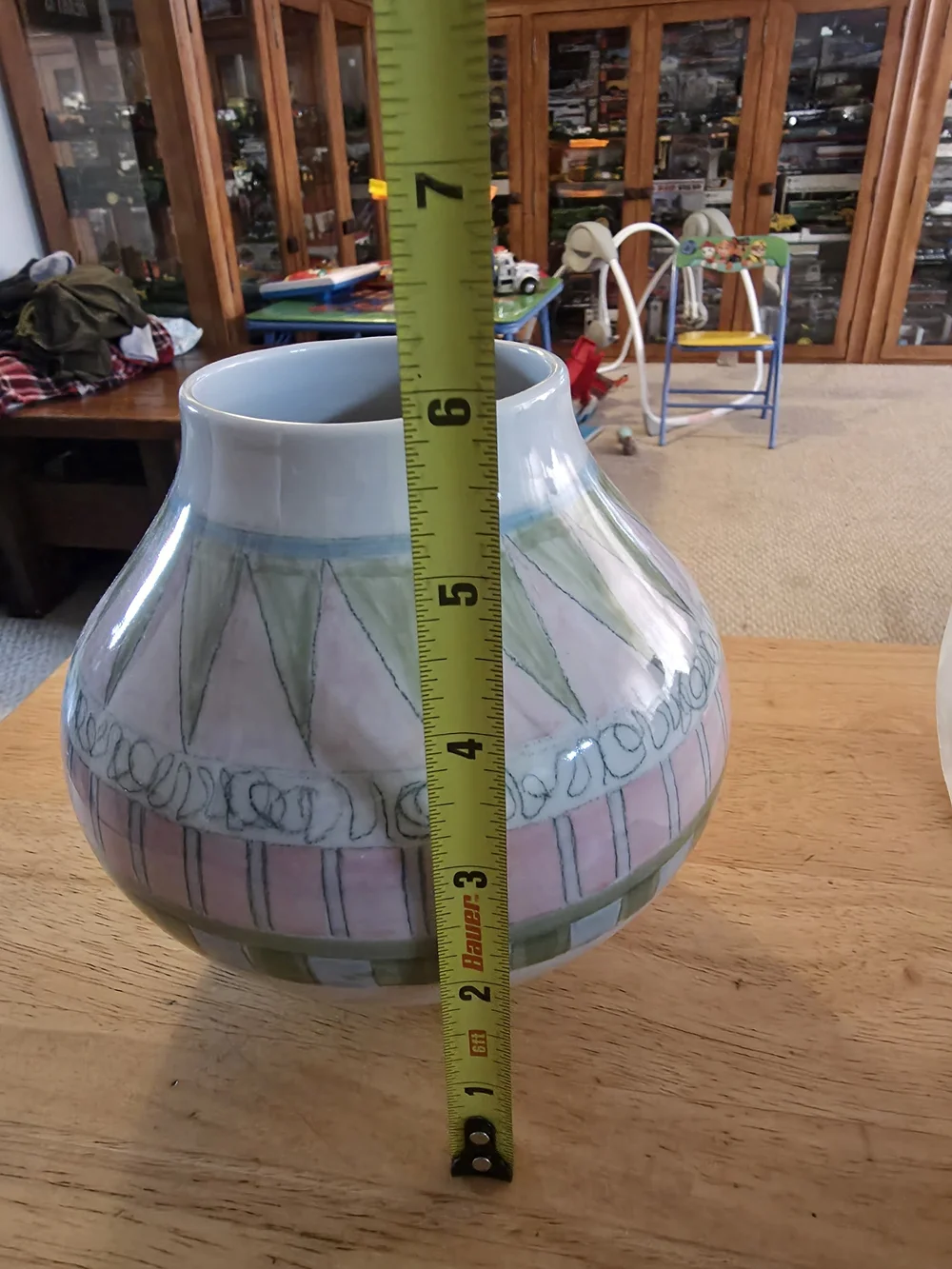 George Zarolinski Hand-Painted Pastel Ceramic Vase - Unbranded Pink & Green
